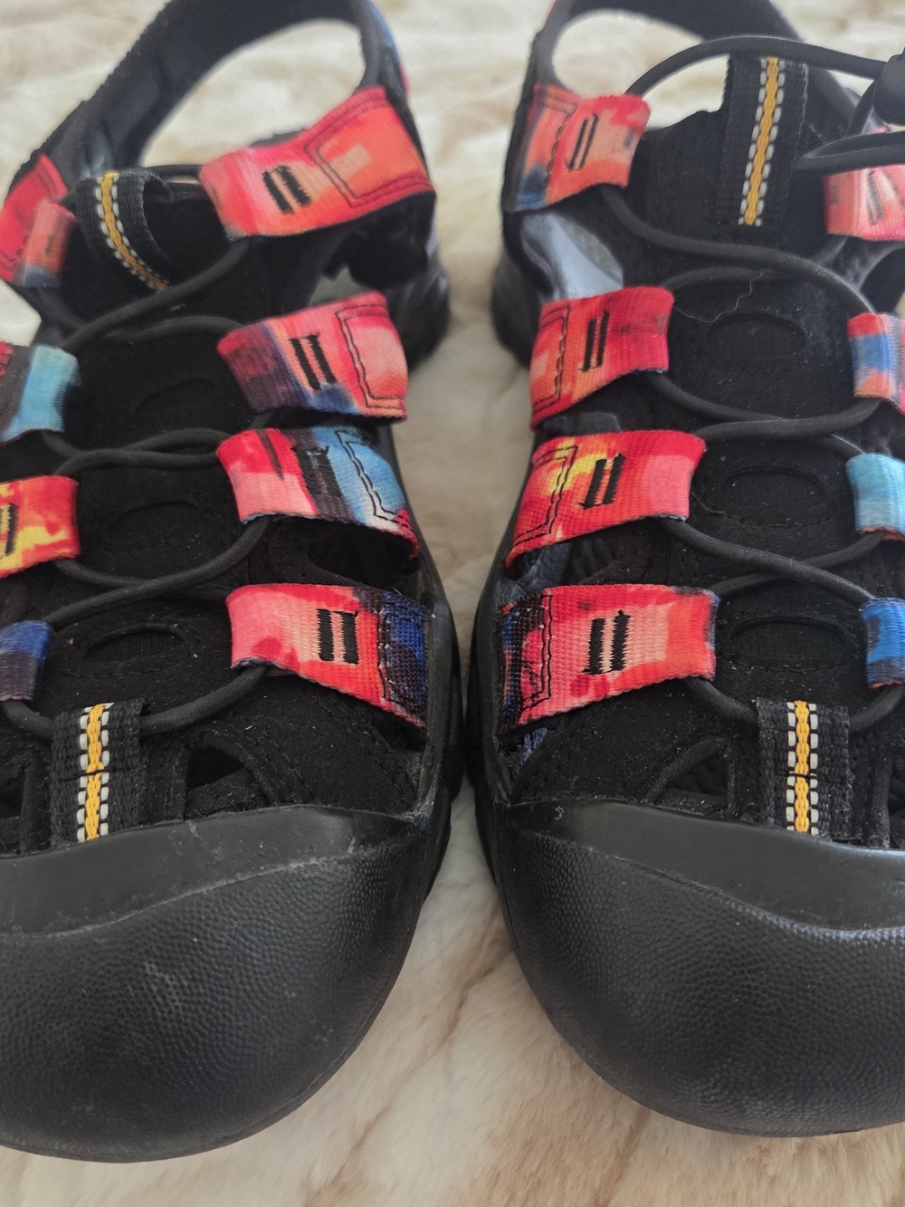 Keen Womens Multi-colored Sandals with Red and Blue Strap Accents